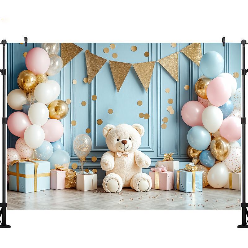 LS Happy Birthday Backdrop Photography Balloons Flower Bear Party Supplies Decor Child Baby Shower Photo Background Banner