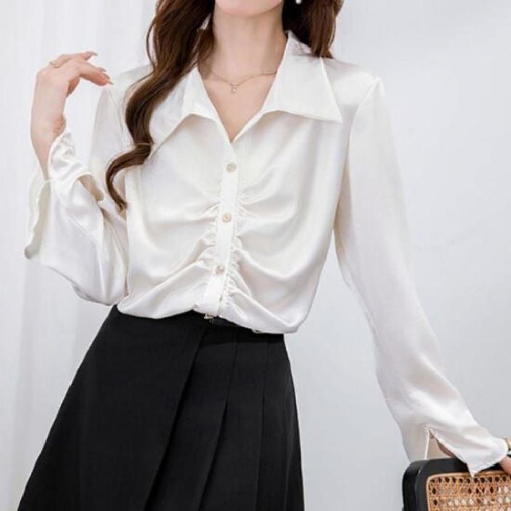 Navava Women Shirring Collar Long Sleeve Blouse Nb3008