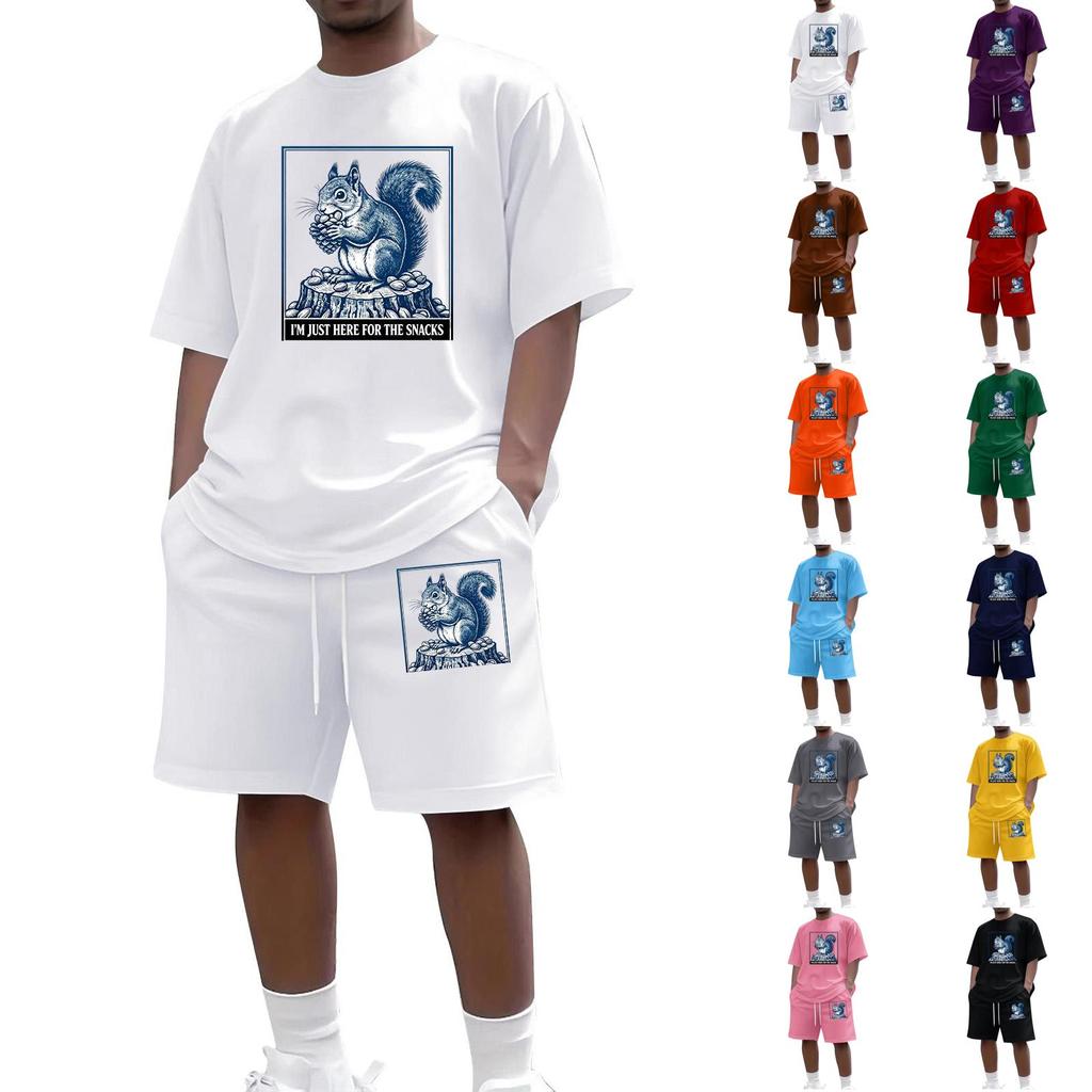 Мужской повседневный комплект из двух предметов: топ с коротким рукавом и круглым вырезом и шорты с графическим принтом животных, свободный крой, летняя повседневная одежда