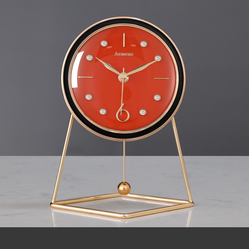 Luxury 8inch Alloy Mute Desk Table Clock with Diamond Pendulum Deco Clock for Bedroom Livingroom