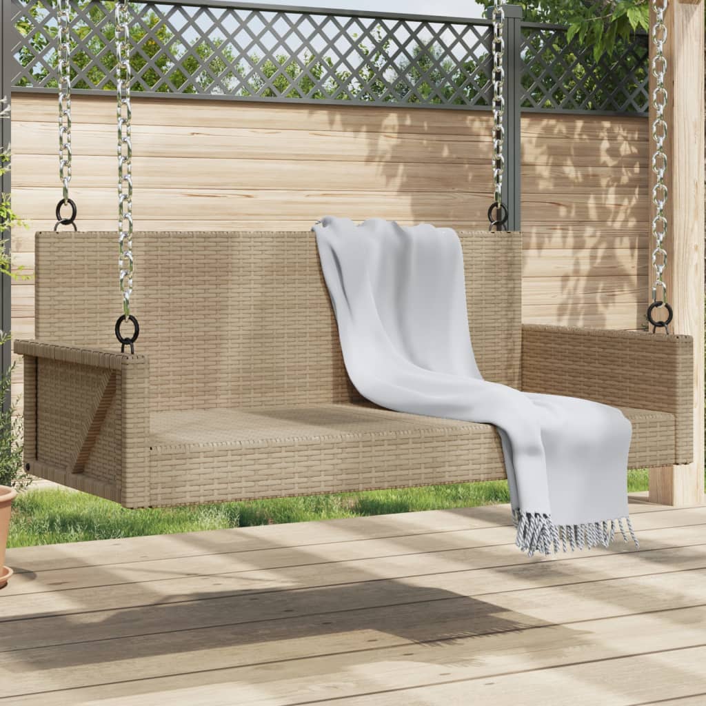 Hanging Swing Bench Beige 119x56x48 cm Poly Rattan