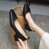 2025 весна и лето новые туфли на низком каблуке простые женские темпераментные мягкие кожаные туфли без шлифования стопы заостренные одинарные туфли на низком каблуке высокие каблуки