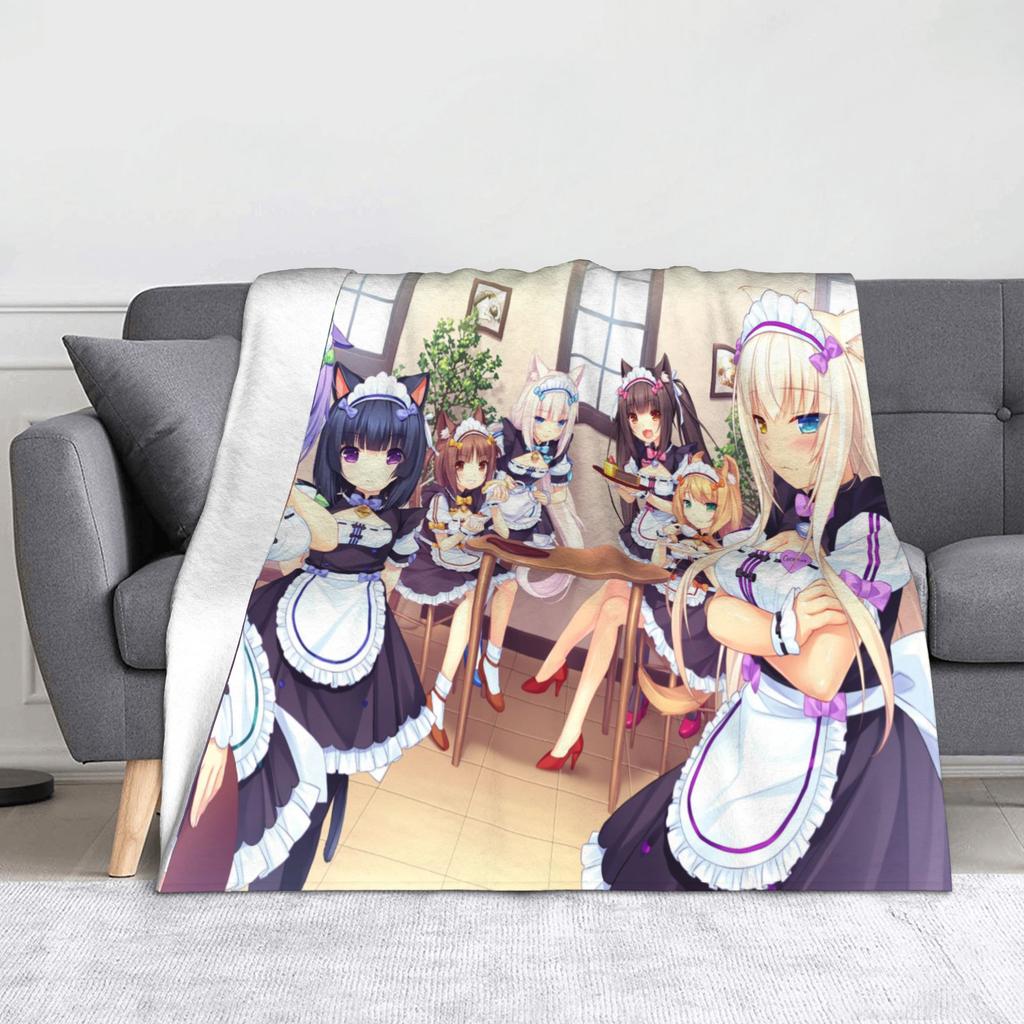 Nekopara Coconut Cinnamon Azuki Flannel Blanket Anime Chocola Vanilla Sexy Gir Vintage Throw Blankets for Home 150*125cm Quilt