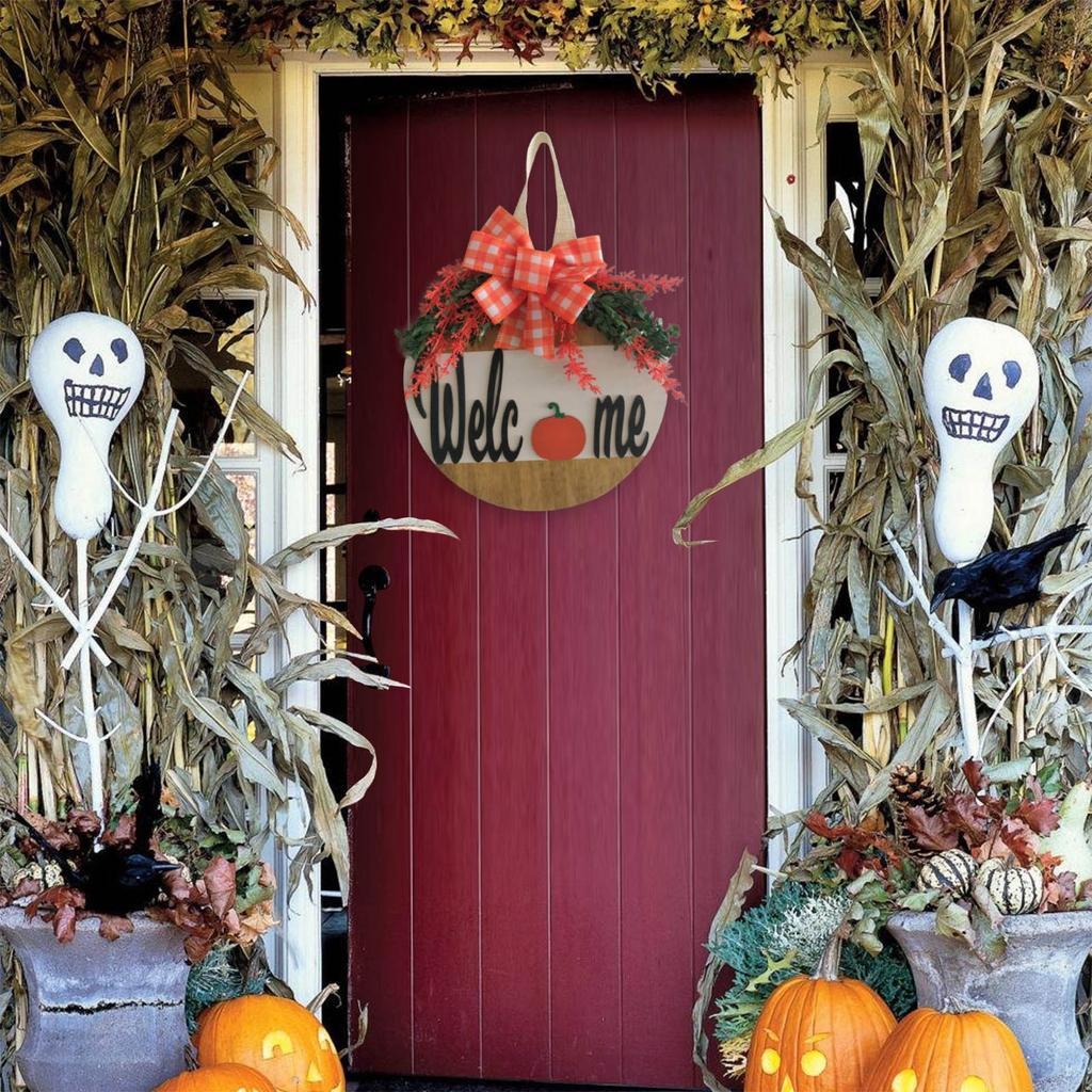 Приветственный знак на Хэллоуин, венок на дверь, украшение на дверь, венок из кленовых листьев, домашний декор, приветственный знак, подвесной декор