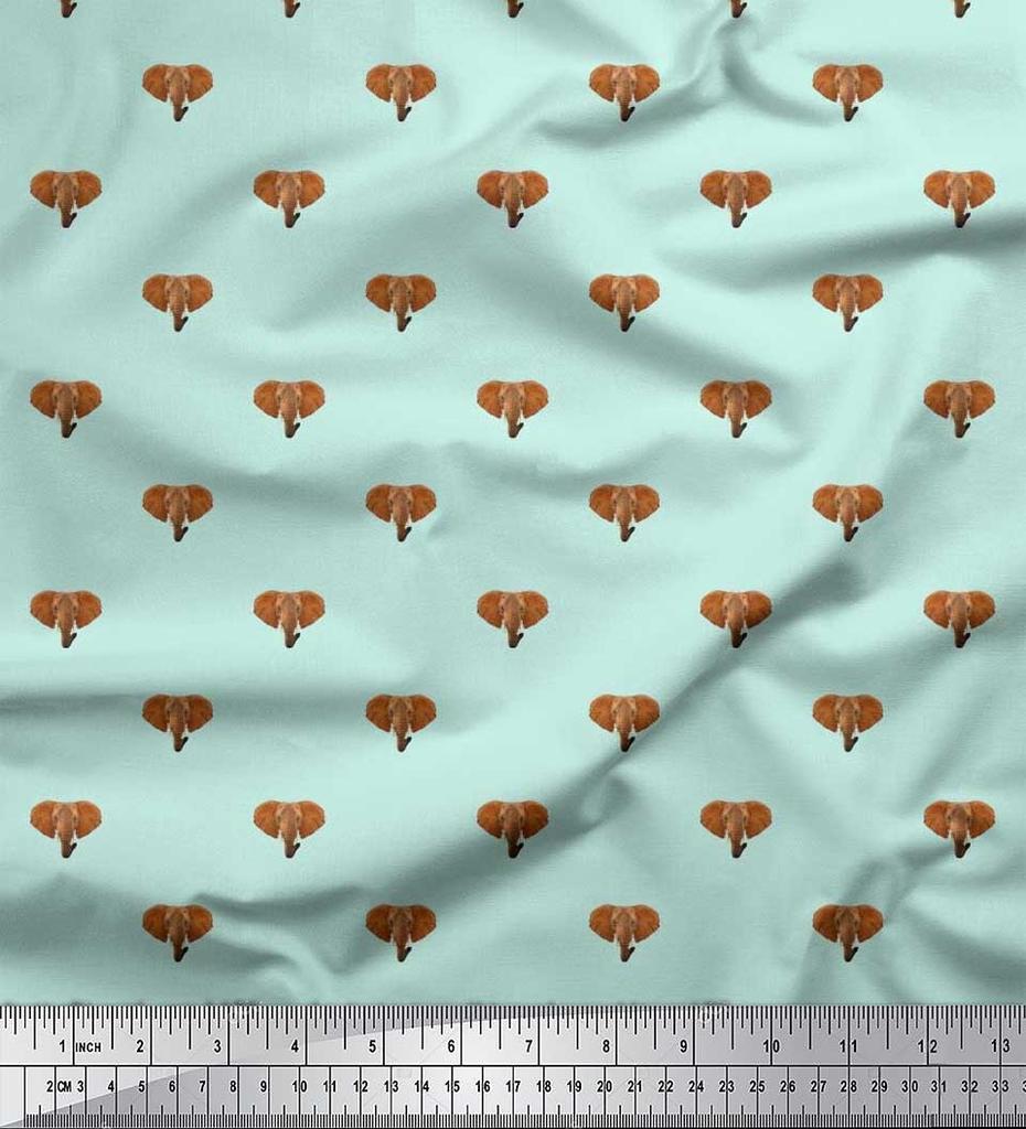 Soimoi Ткань японский креп-сатин с принтом в виде морды слона, ткань на метр 42 дюйма