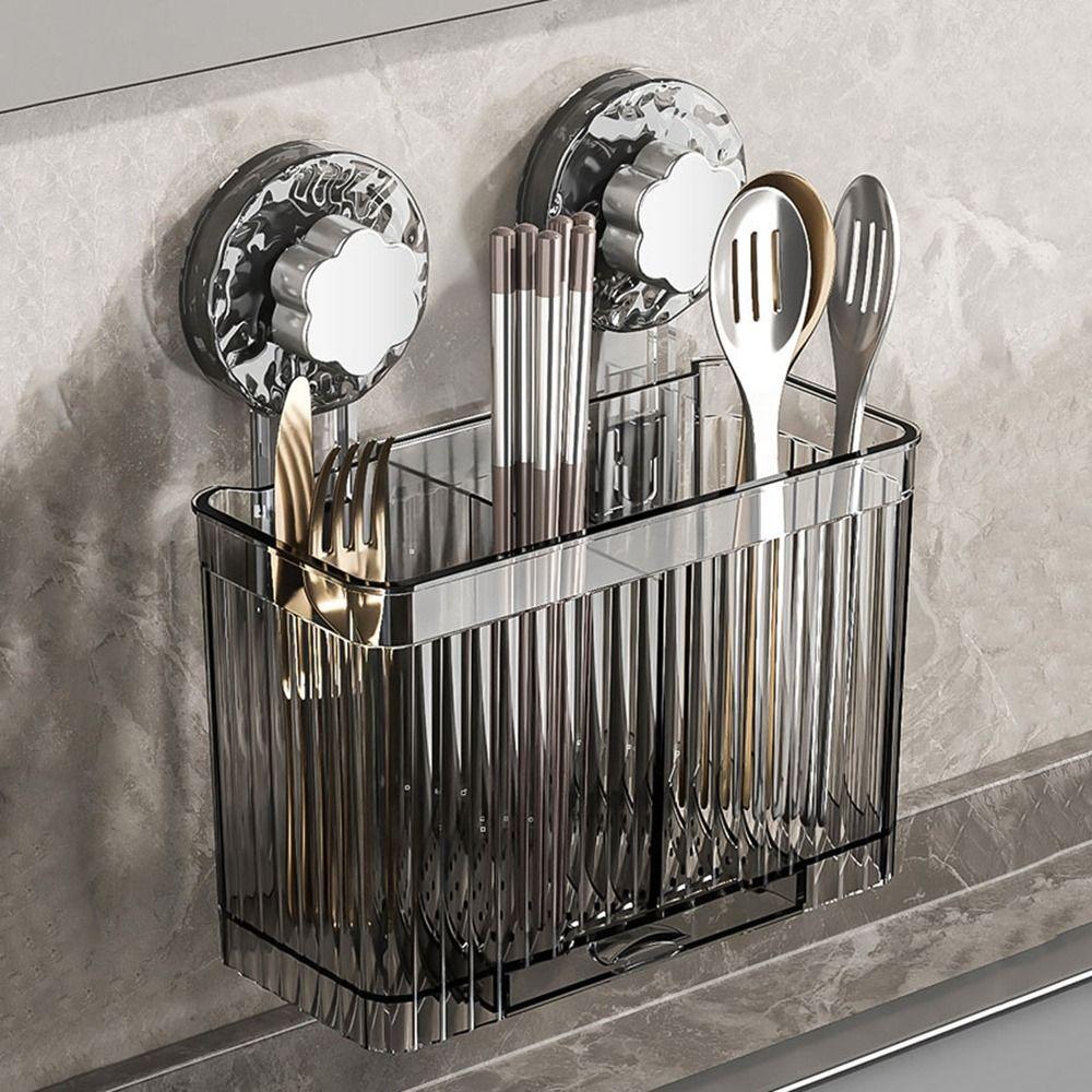Wall Mounted Suction Cup Chopstick Holder Reusable Chopsticks Spoon Organizer  Bathroom