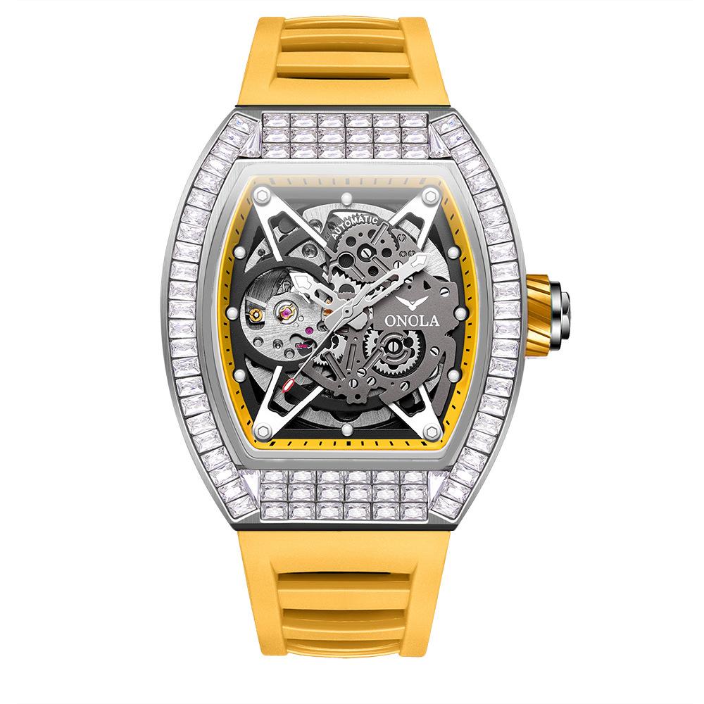 Fashion Square Diamond New Hollow полностью автоматические механические часы мужские силиконовый ремешок водонепроницаемые