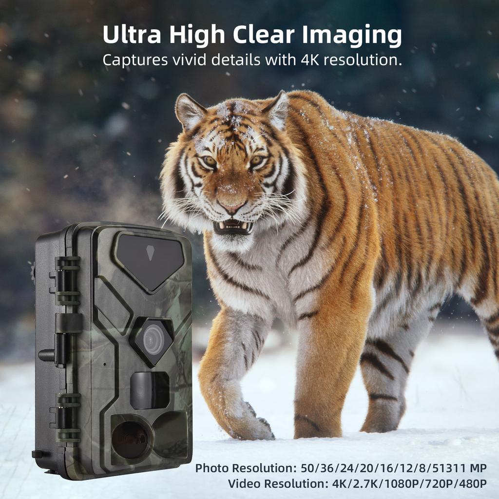Night Vision Hunting Camera 4K Ultra High Clear Trail Camera Wildlife Motion Activated Camera 120 Degrees