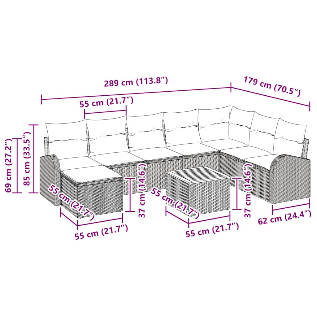 9 Piece Garden Sofa Set with Cushions Black Poly Rattan