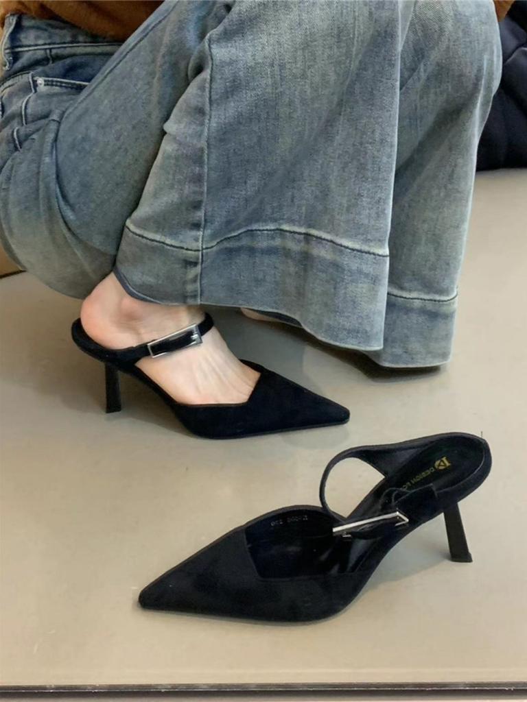 Premium Niche High Heels Women's Summer 2024 New French Temperament Leopard Print Pointed Heel Cool Slippers Women's Shoes