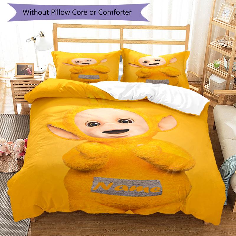 3pcs Custom Name Teletubbies Bedding Set Duvet Cover Closure Includes 1 Duvet Cover & 2 Pillowcases, Soft and Comfortable for All Seasons.