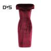 Sumer Evening Dress Off Shoulder Strapless Velvet Skinny Sheath Solid Color Sleeveless Backless Cocktail Party Prom Midi Dress
