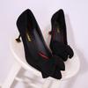 Fashion New High Heels Hair Korean Hot Selling Pointed Bow Women's High-heelled Shoes Thin Heel Flock Shallow Mouth Women Loafers