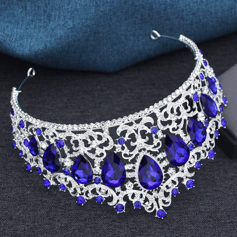 Baroque 9 Colors Green AB Crystal Big Tiaras for Women Girls Party Wedding Crown Bridal Elegant Hair Jewelry Pageant