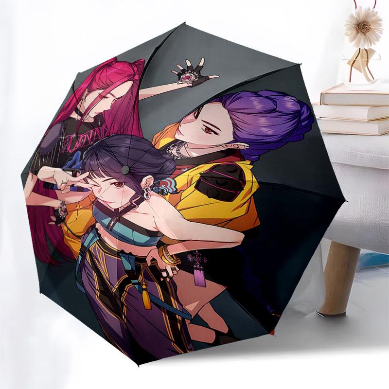 1pc Anime Characters Heart Shape Automatic Folding Umbrella, Portable 3-Fold Design with Iron Frame, Perfect for Outdoor Use, Festive Gifts, Travel, D
