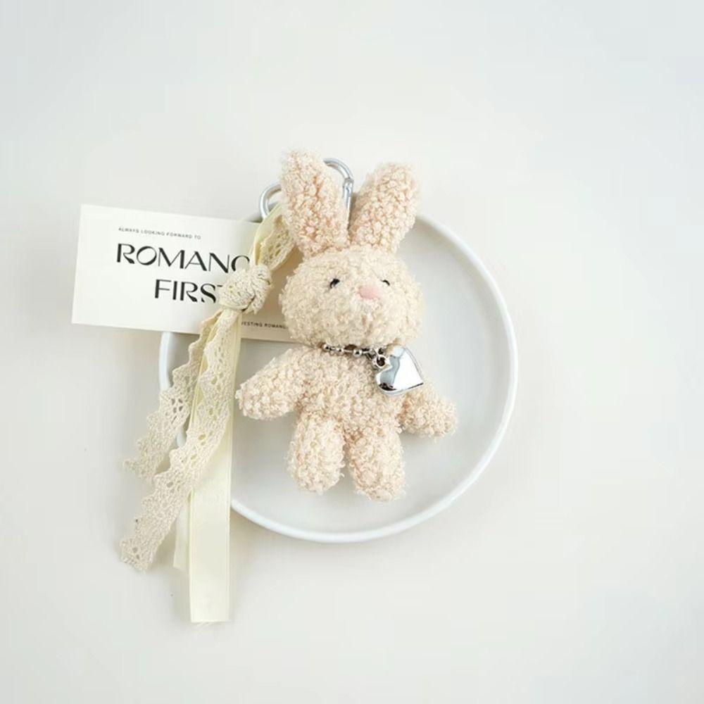 Silver Heart Plush Bag Pendant Bow Ribbon Rabbit Plush Doll Rabbit Doll Charm  Bag Decoration
