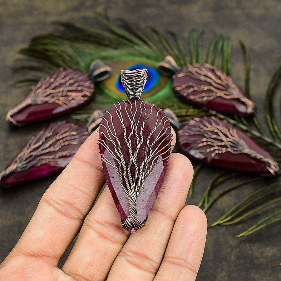 Ruby Natural Gemstone Handmade Copper Wire Wrap Jewelry Pendant 2.80" b2B22