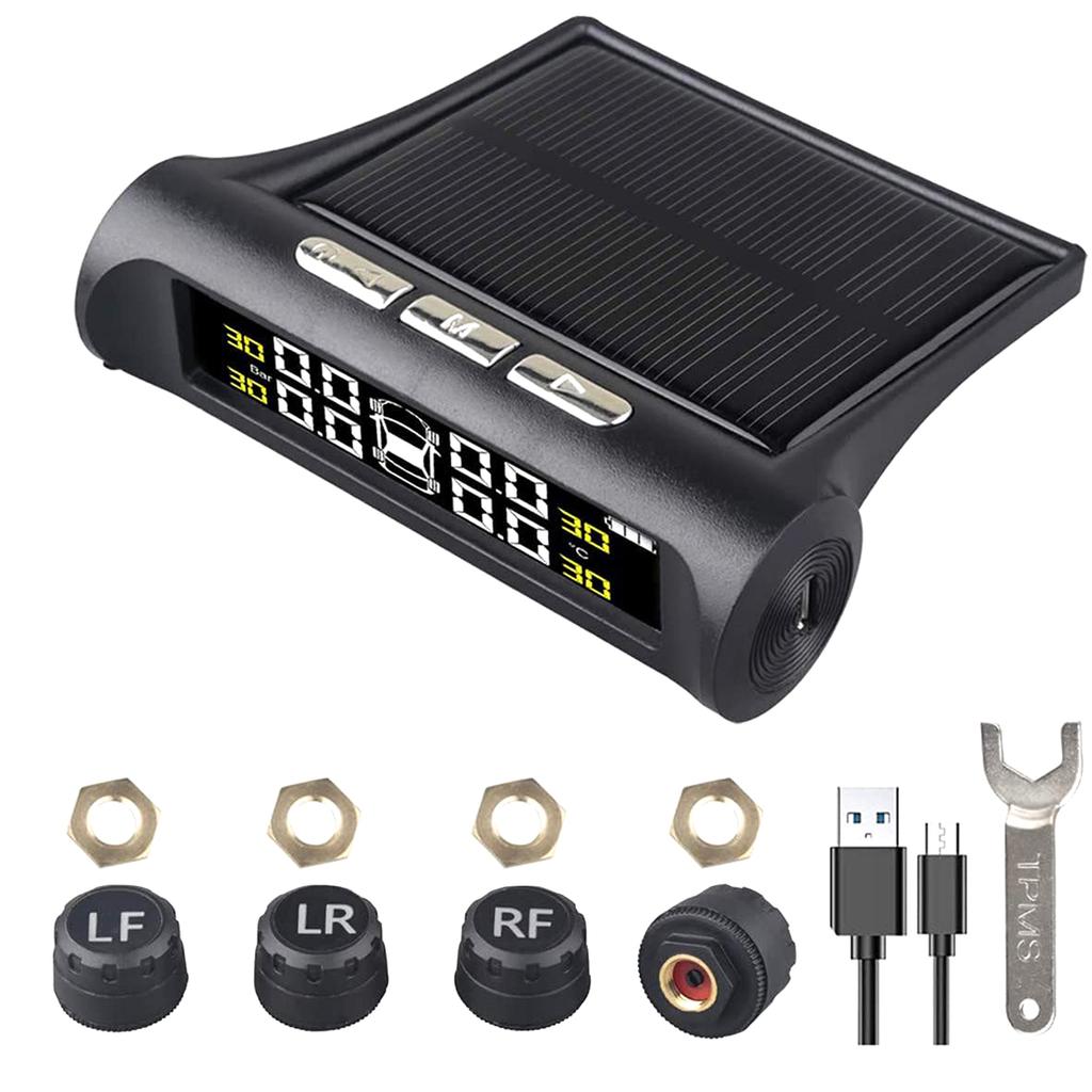 Intelligent Tire Pressure Monitoring System Solar Wireless TPMS with 4 Sensor IP67 Waterproof Auto Safety Monitor