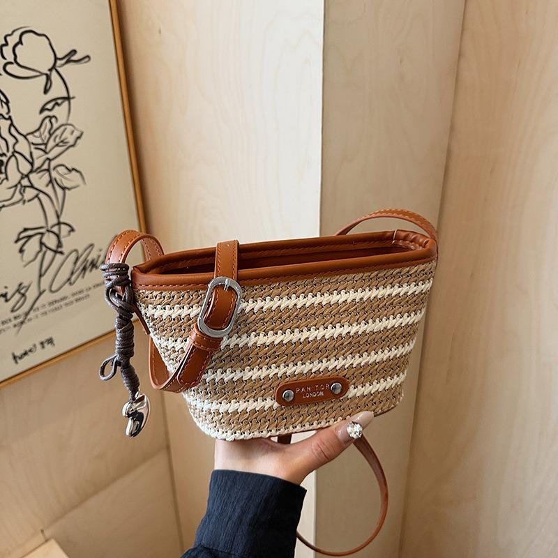 Niche Rainbow Straw Woven Bag Women's New Mini Versatile Messenger Bag Woven Bag Bucket Bag