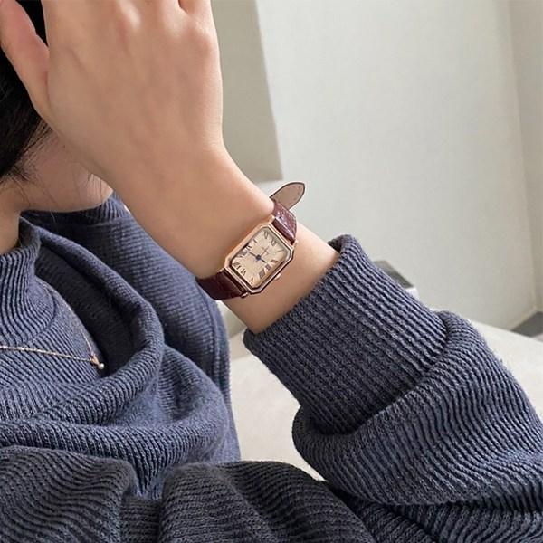 Старинные классические квадратные женские кожаные наручные часы