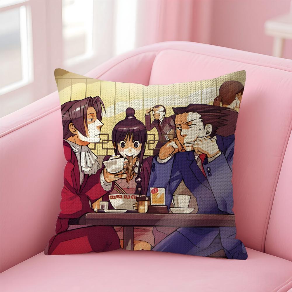 AAce AttorneyY Anime Cushion Cover Natural Linen Pillow Case DoubleSided Print Decorative Sofa Pillowcase Home Decor Gift
