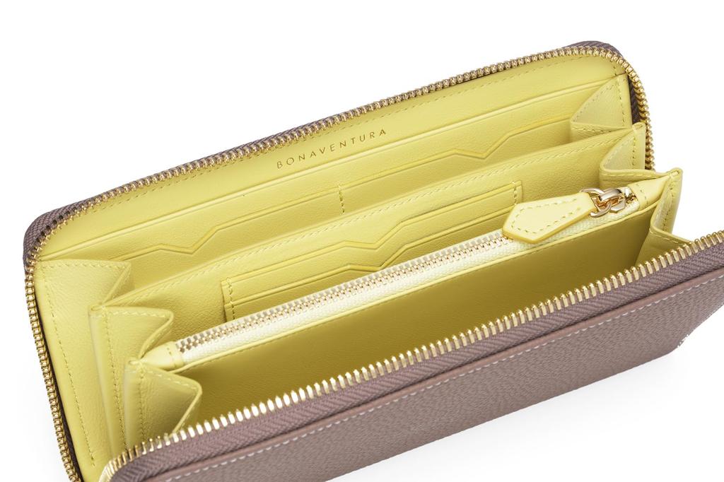 Bonaventura Кошелек на длинной молнии x Лучшая натуральная Новая запись [BONAVENTURA] [Серо-желтый] Кошелек, Европейская кожа, Минималистичный, Тонкий, Кожаный,