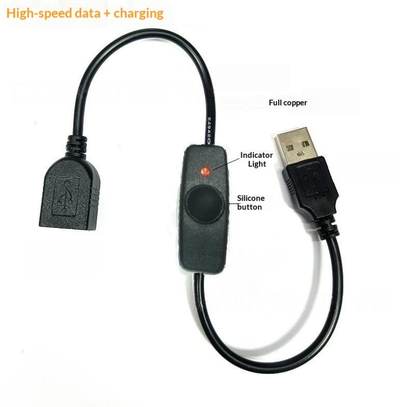 1 шт. USB-удлинитель с выключателем и светодиодным индикатором для Raspberry Pi, ПК, USB-вентилятора, светодиодной лампы, для синхронизации данных, USB 2.0 удлинительный шнур