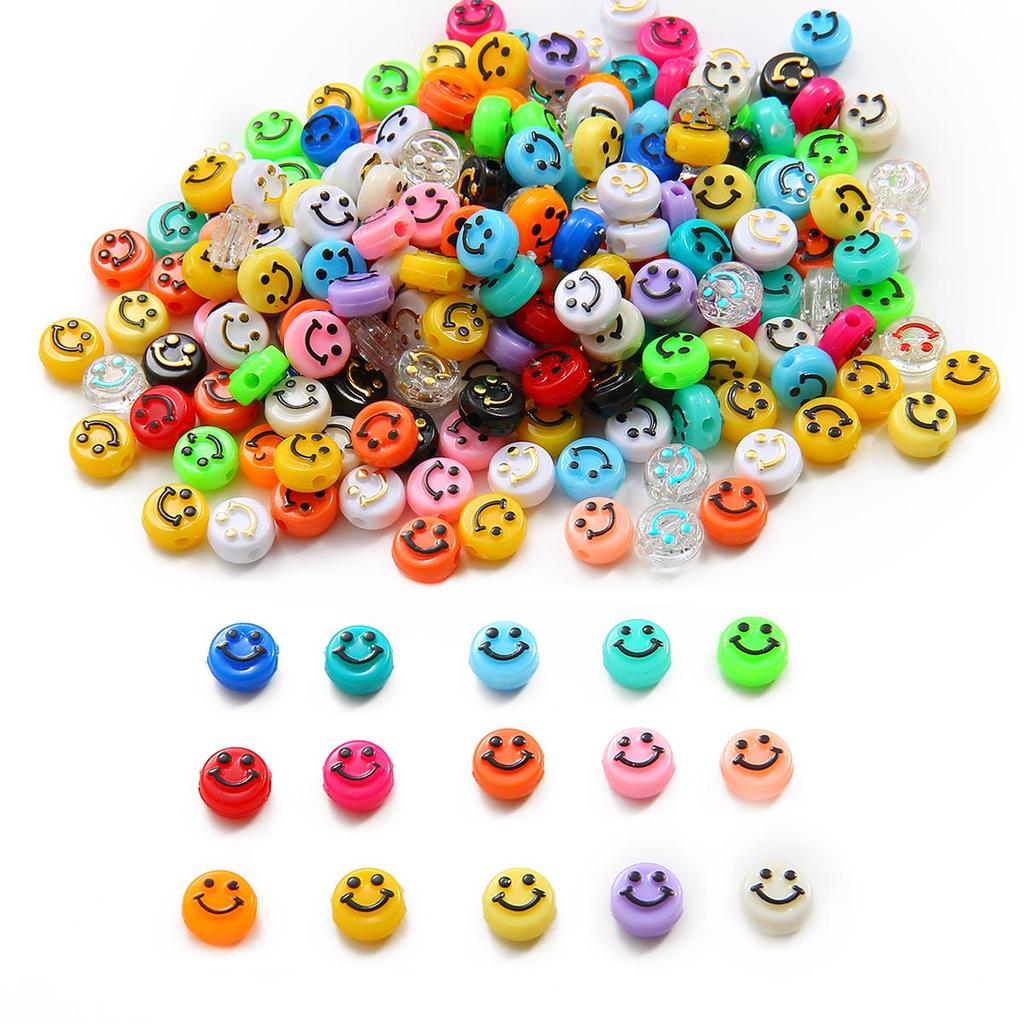 500Pcs Round Shape Acrylic Beads Spaced Smile Beads For Jewelry Making Craft Accessories