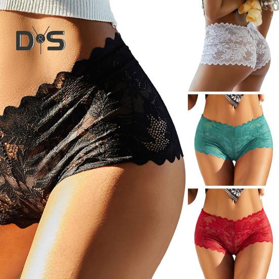 Women Panties Hollow Out Lace Mid Waist Soft Breathable Anti Septic Soilid Color Elastic See Through Lady Underpants Briefs Underwear