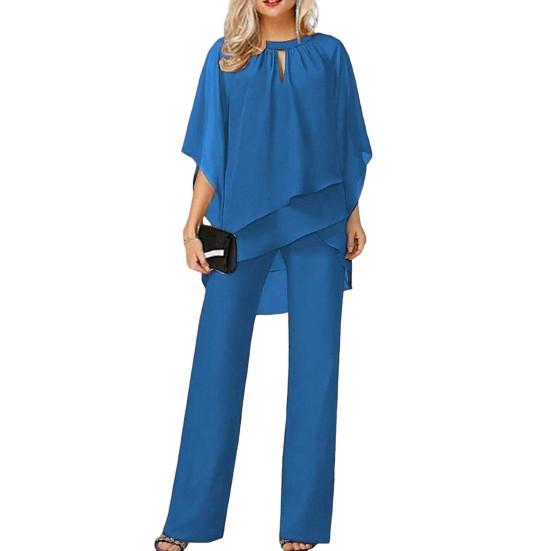 Женский комплект из 2 шт./компл. с вырезом на шее, нерегулярным топом с короткими рукавами и круглым вырезом, брюками, многослойным топом с подолом