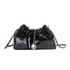 Fashionable Black And Silver Pu Bucket Bag For Ladies With Chic Ruffled Design