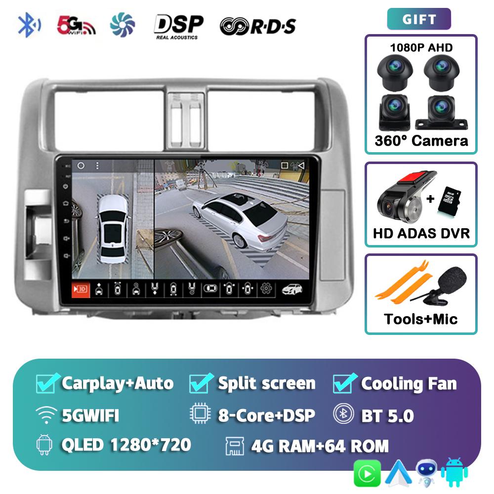 Android 14 Carplay автомобильное радио для Toyota Land Cruiser Prado 150 2009-2013 Мультимедийный видеоплеер Навигация Стерео Головное устройство DSP