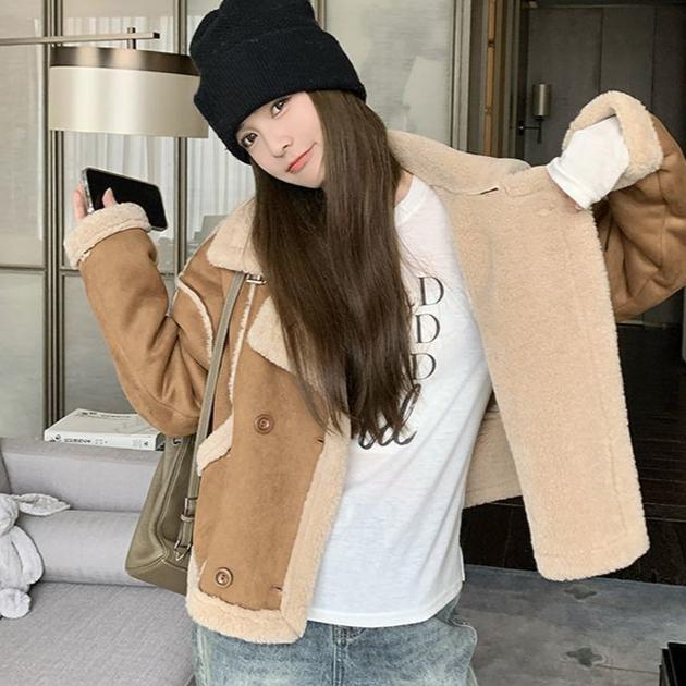 Short Jacket Women's Winter Fashion Fur Loose Stand-up Collar Thin Short Tops