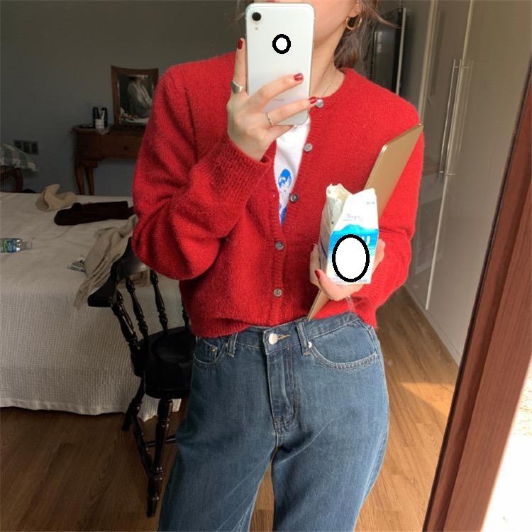 Solid Color Knitted Women Cardigan Korean Single Breasted Long Sleeve Jumper Woman Round Neck All Match Cardigans Outwear