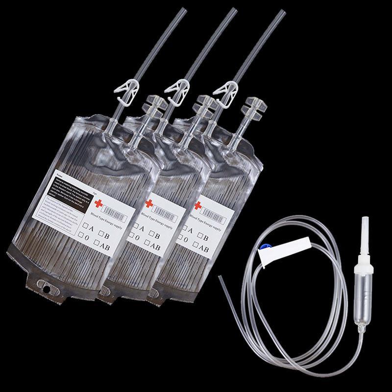 3Pcs PVC Vampire Blood Bags 400ml Reusable Juice Energy Drink Bag Pouch Halloween Party Cosplay Decoration Supplies Scary Props