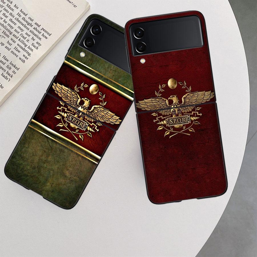 SPQR Roman Imperial Legionv Case For Samsung Z Flip 6 5G Galaxy Z Flip 5 4 3 5G Black Hard Cell Phone Cover Luxury PC Shell Coqu
