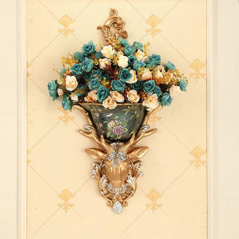 Европейская полимерная голова оленя, настенная ваза, кашпо для искусственных цветов, настенные украшения, декор для дома, гостиной, прихожей, настенная роспись, поделки