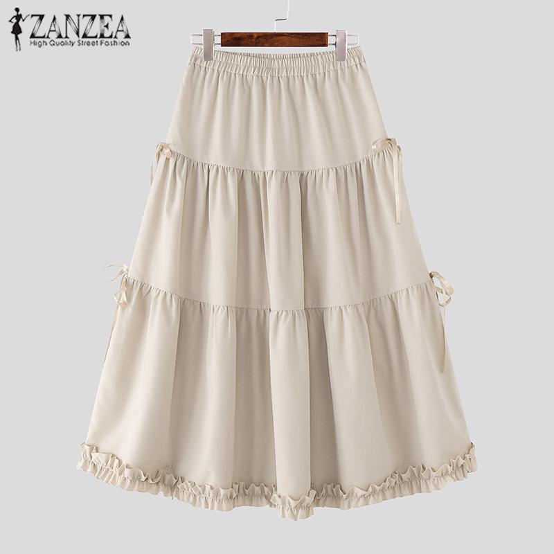 ZANZEA Женские летние юбки А-силуэта с эластичной резинкой на талии и завязывающимся узлом и оборками по подолу
