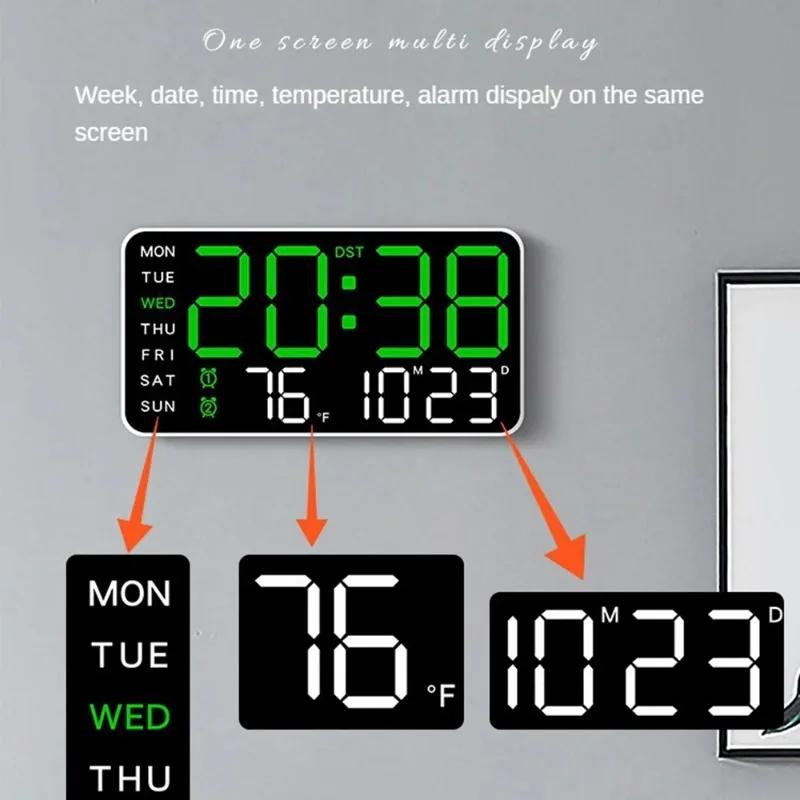 Wall Decor Large Digital Wall Clock Temperature Date Week Display Wall Mounted LED Clock Home and Decoration Clocks Living Room