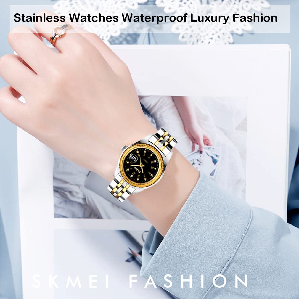 Watch Gold Silver Stainless Steel Waterproof Business Classic Arm Watch Ladies Analog Quartz Brand Stylish Casual Simple Date Watch Luxury Gift Watch
