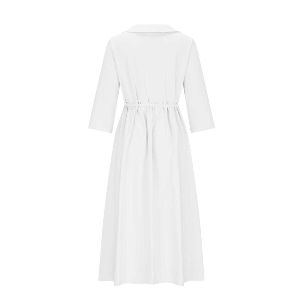2024 Summer Trendy Lapel Dress: Cotton & Linen, Five-Point Sleeve, Long Skirt