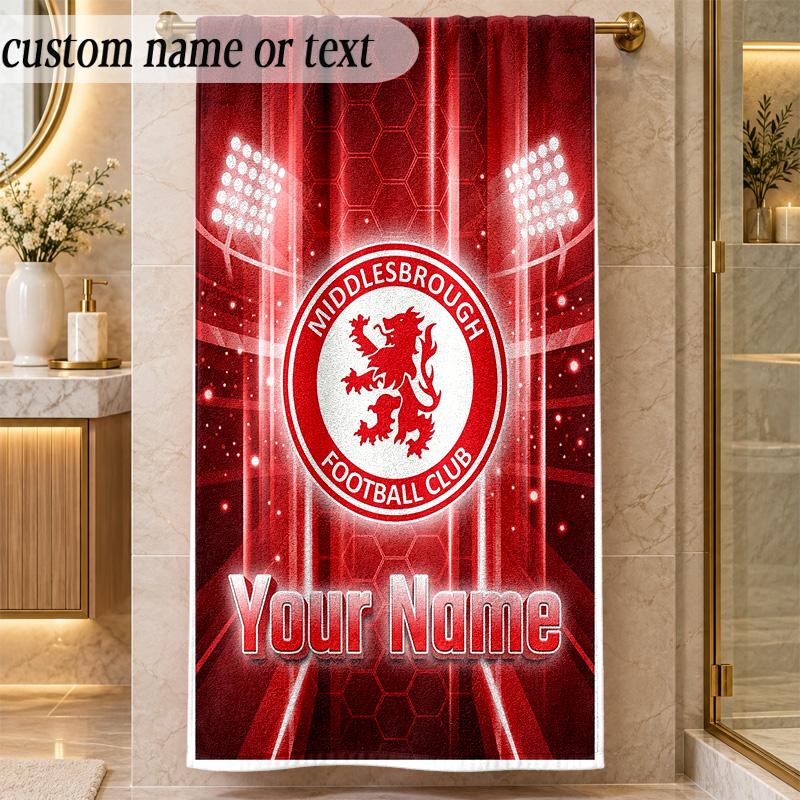Пляжное полотенце Middlesbrough FC с индивидуальным текстом имени Персонализированное мягкое полотенце для пляжа, бассейна, дома Подарок