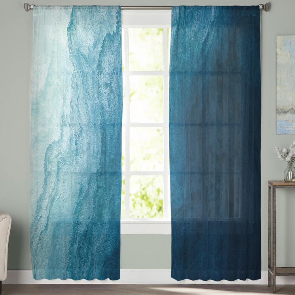 Ocean Beach Gradient Waves Sheer Curtains Modern Gauze Curtain for Living Room Bedroom Voile Yarn Curtains