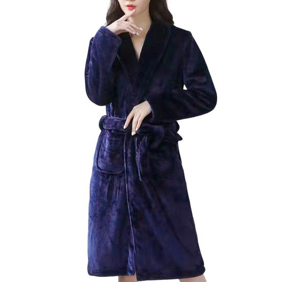Men Women Plush Fleece Bath Robe Knee-Length Lapel Tie Design Water Absorbent Winter Loungewear Daily Wear Sleepwear