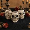 Aged Texture Skull See Hear Speak No Evil Figurine, Spooky Halloween Resin Creative Sculpture Skeleton Statue for Mantel, Table, Gothic Home
