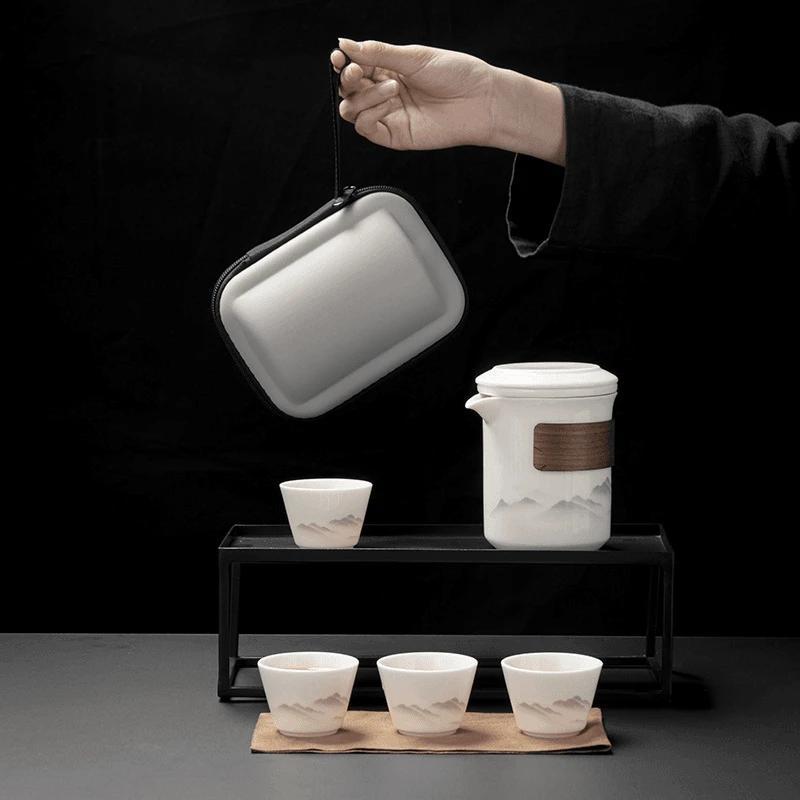 Белый фарфоровый дорожный портативный чайный сервиз керамическая гайвань чайная чашка набор быстрой чашки бытовой чайник и набор чашек китайская чайная утварь