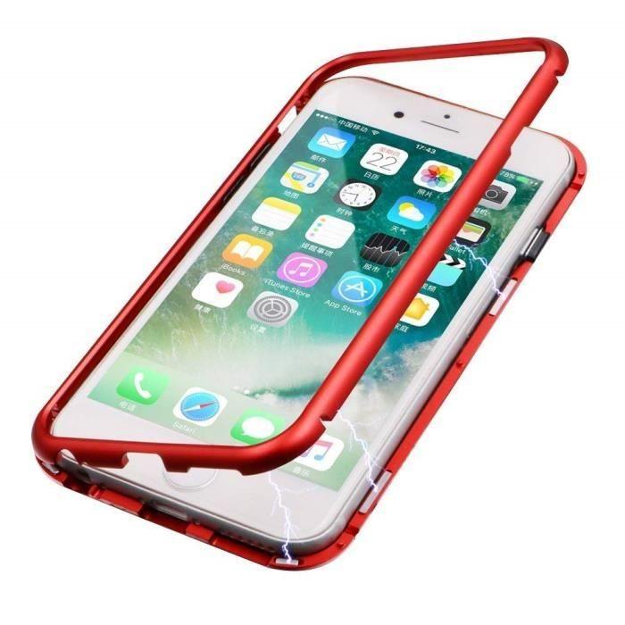 Coque Magnétique Rouge pour Apple iPhone 8 - Phonillico® - Protection 360° - Verre Trempé Inclus
