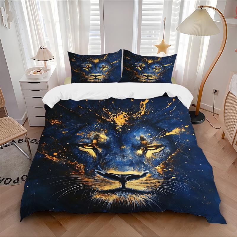 3pcs Lion Face Artwork Duvet Cover Set - Machine Washable, Includes 1 Cover and 2 Pillowcases, No Core Included yy251013045