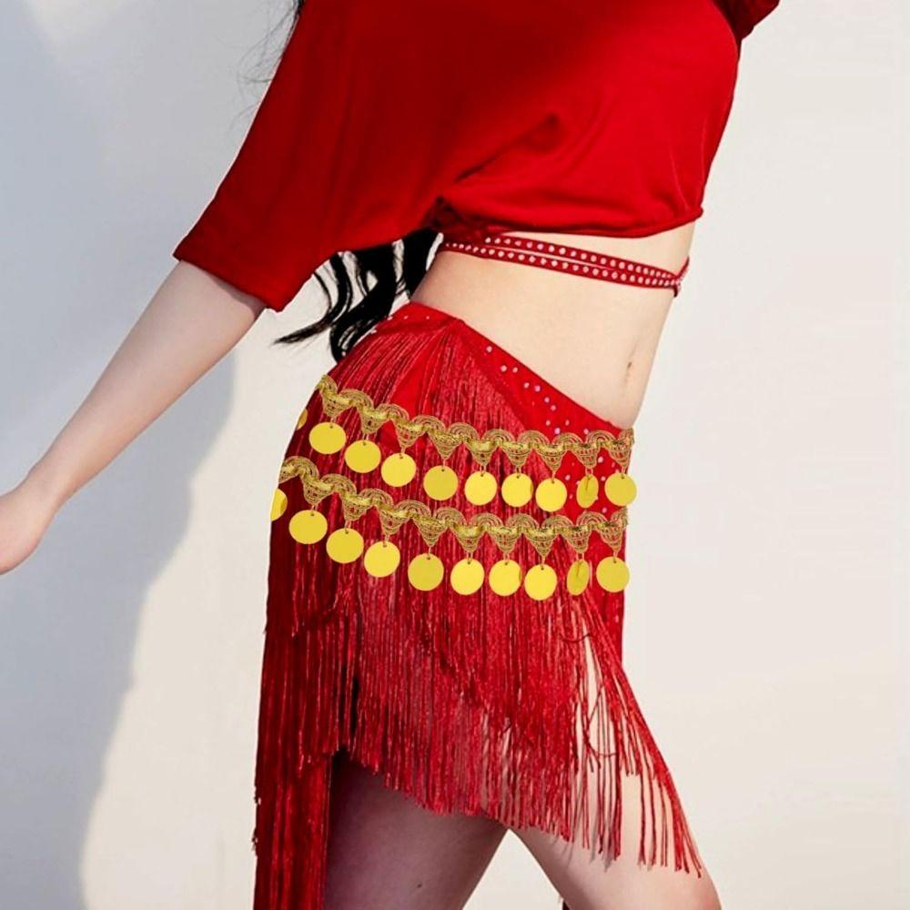 Creative Belly Dance Waist Chain Shiny Tassel Sequins Lace Trim Ethnic Decorations