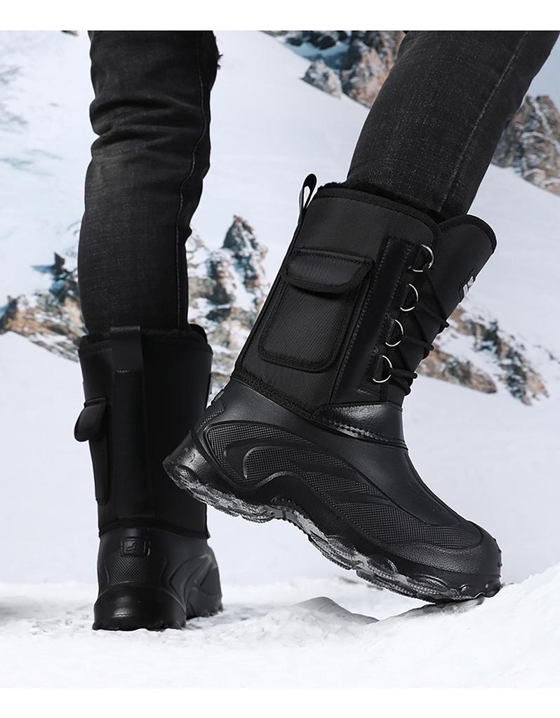 Мужские водонепроницаемые теплые зимние ботинки больших размеров с бархатом и толстым хлопком для комфорта в холодную погоду